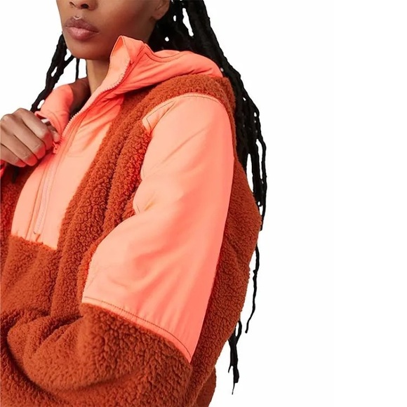 Free People Movement Lead The Pack Pullover Fleece Neon Coral Combo Size Large - Picture 3 of 9